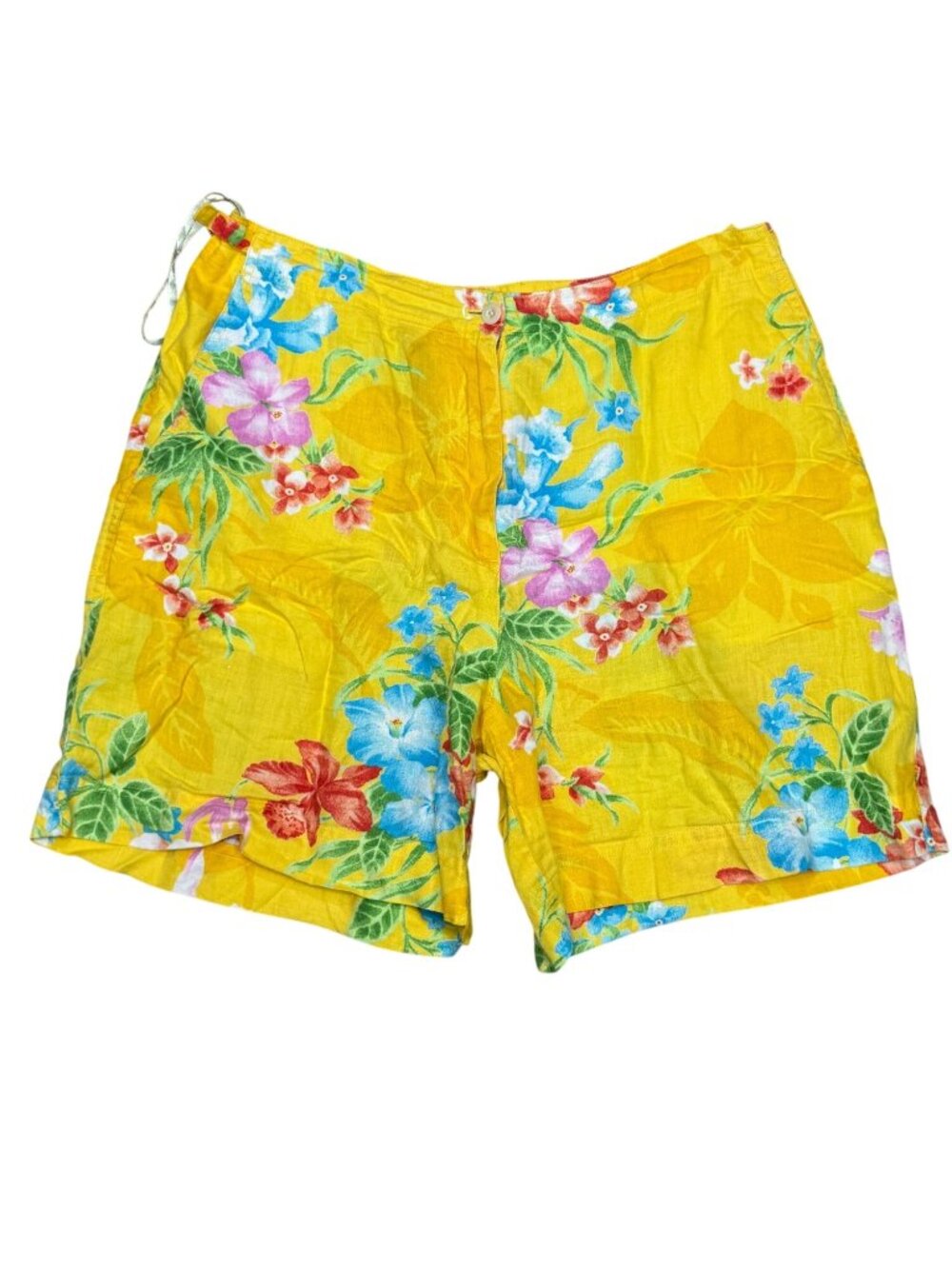 Lauren Ralph Lauren Womens Yellow Floral Linen Shorts Size 10 Summer Casual